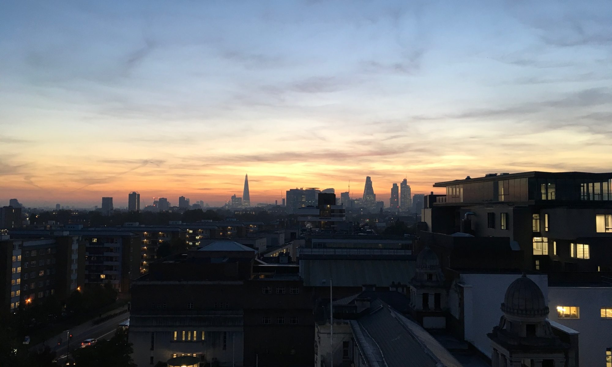 View of London at sunset.